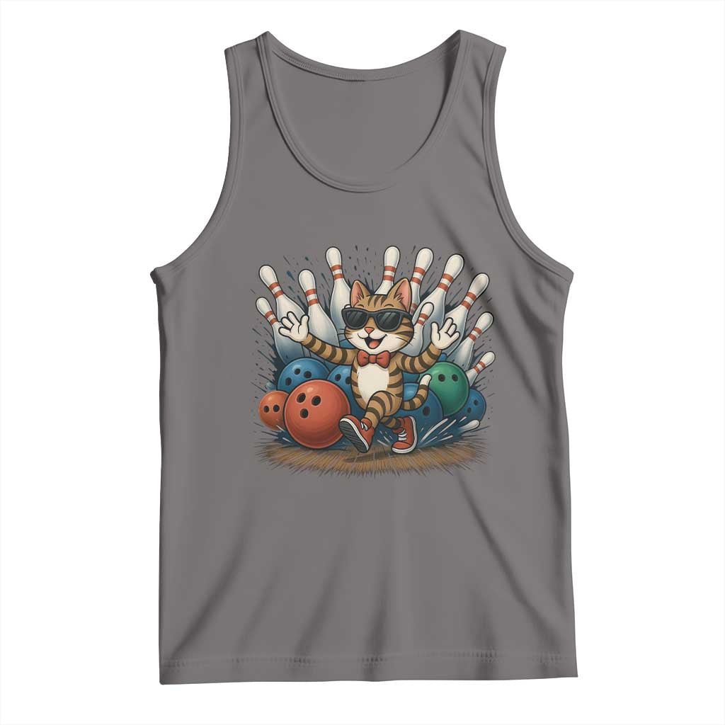 Funny Bowler Gift Tank Top Bowling Cat With Sunglasses - Wonder Print Shop
