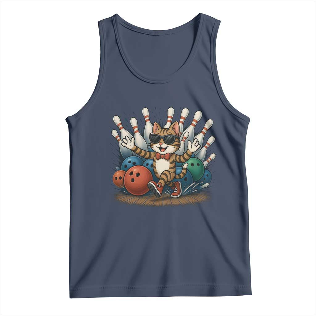 Funny Bowler Gift Tank Top Bowling Cat With Sunglasses - Wonder Print Shop