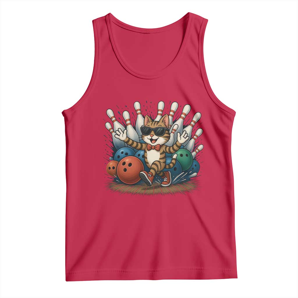 Funny Bowler Gift Tank Top Bowling Cat With Sunglasses - Wonder Print Shop