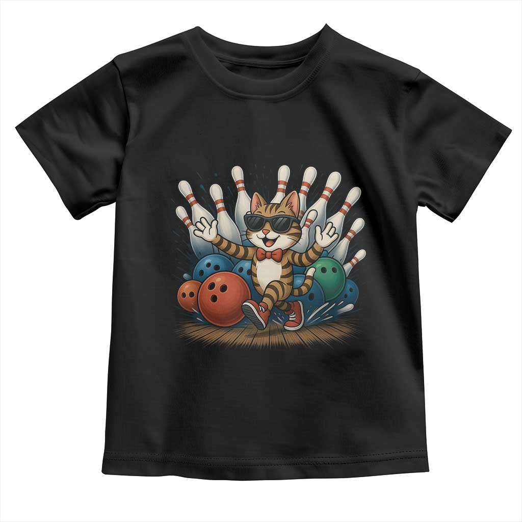 Funny Bowler Gift Toddler T Shirt Bowling Cat With Sunglasses - Wonder Print Shop
