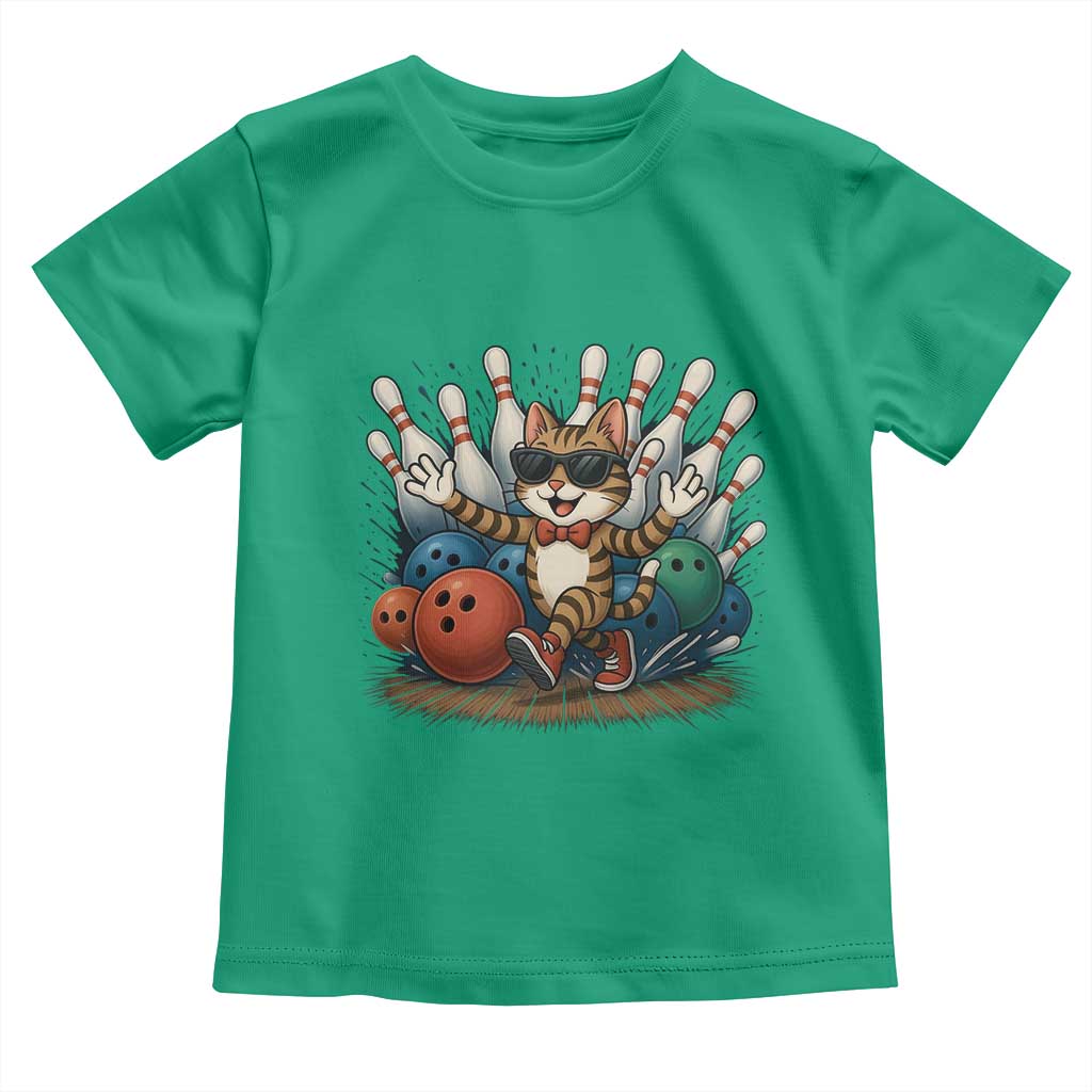 Funny Bowler Gift Toddler T Shirt Bowling Cat With Sunglasses - Wonder Print Shop