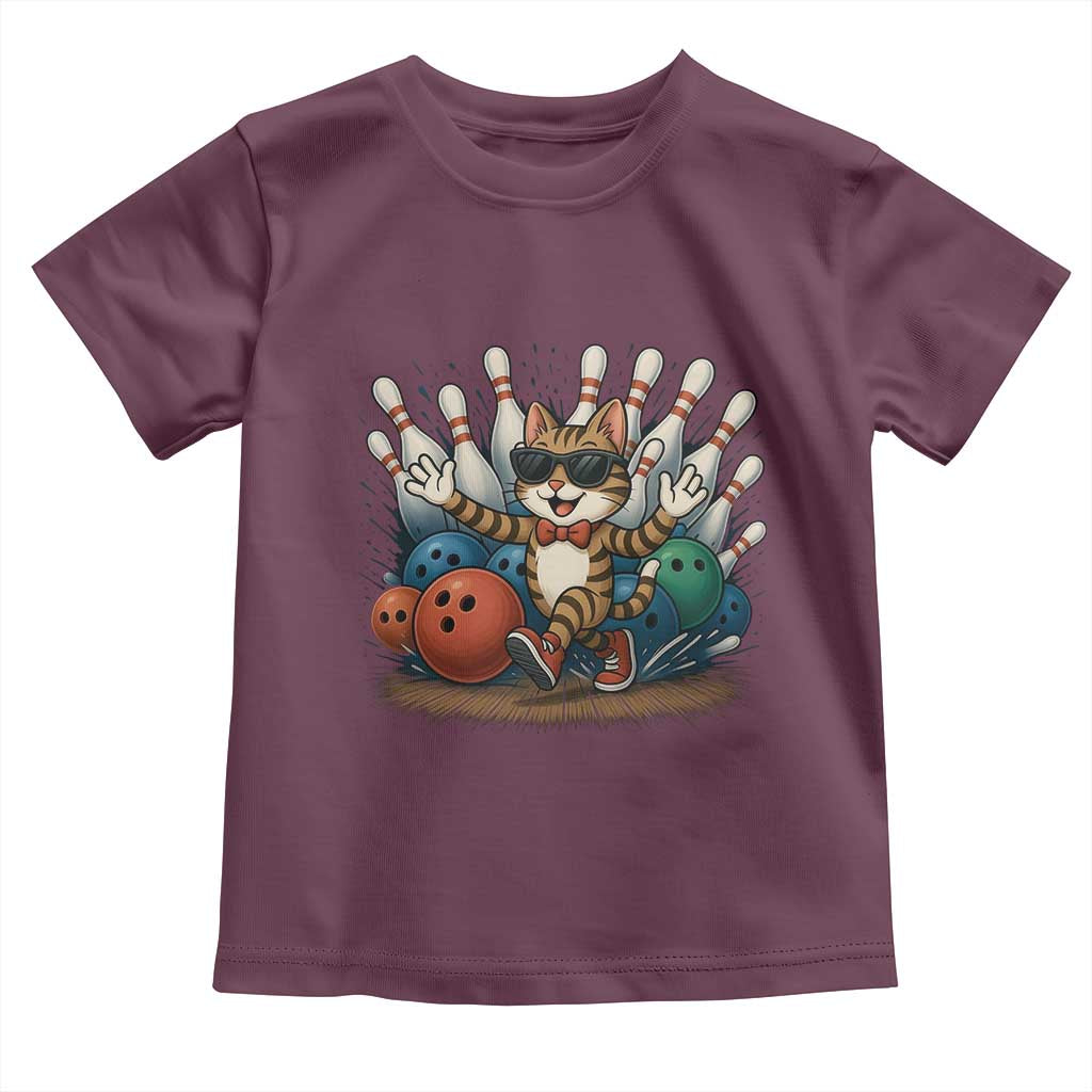 Funny Bowler Gift Toddler T Shirt Bowling Cat With Sunglasses - Wonder Print Shop