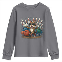 Funny Bowler Gift Youth Sweatshirt Bowling Cat With Sunglasses - Wonder Print Shop