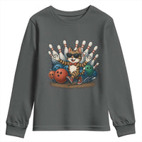 Funny Bowler Gift Youth Sweatshirt Bowling Cat With Sunglasses - Wonder Print Shop