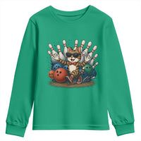 Funny Bowler Gift Youth Sweatshirt Bowling Cat With Sunglasses - Wonder Print Shop