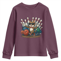 Funny Bowler Gift Youth Sweatshirt Bowling Cat With Sunglasses - Wonder Print Shop