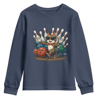 Funny Bowler Gift Youth Sweatshirt Bowling Cat With Sunglasses - Wonder Print Shop