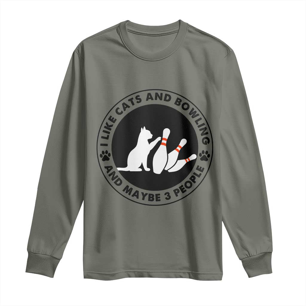 I Like Cats And Bowling And Maybe 3 People Long Sleeve Shirt Funny Cat Lovers - Wonder Print Shop