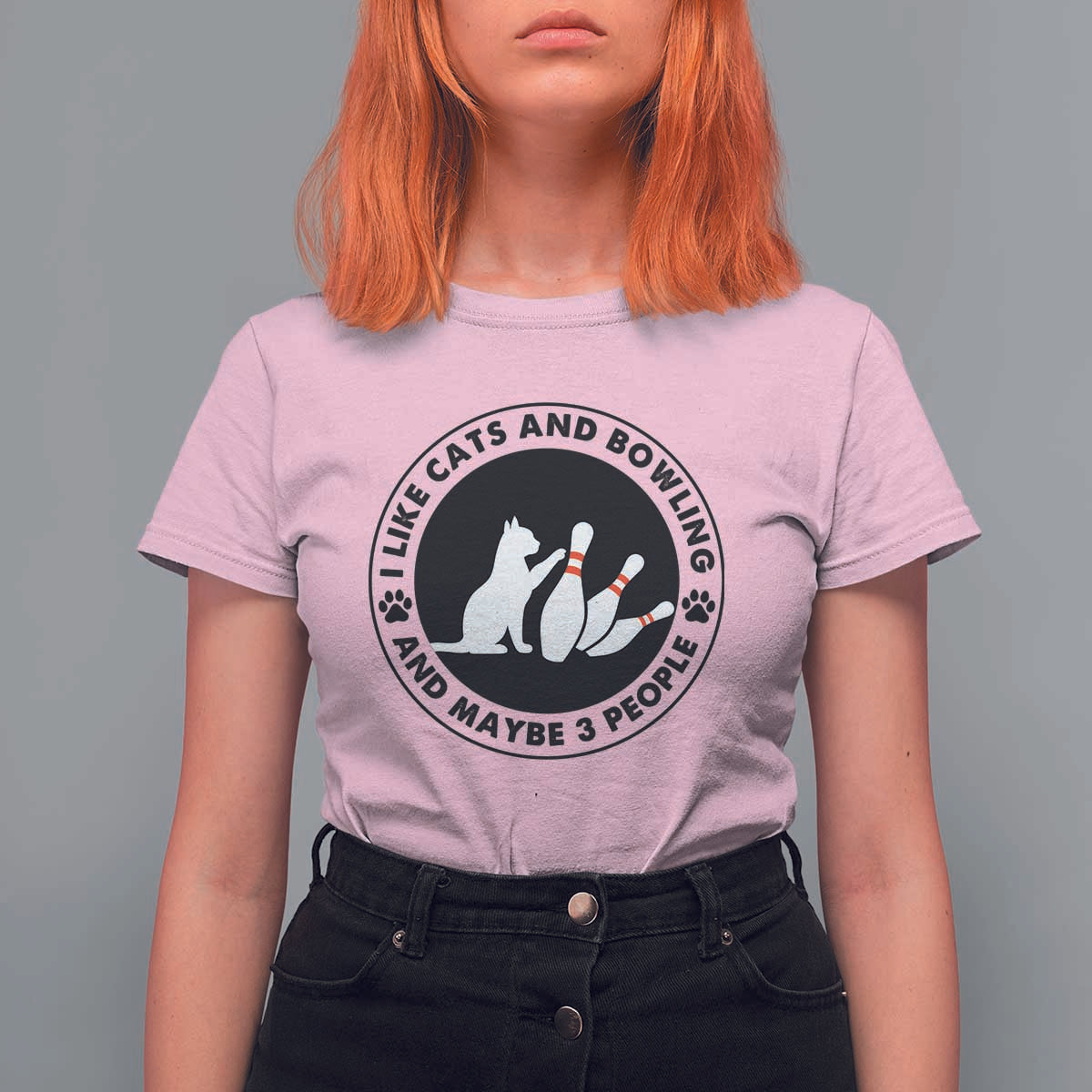 I Like Cats And Bowling And Maybe 3 People T Shirt For Women Funny Cat Lovers - Wonder Print Shop
