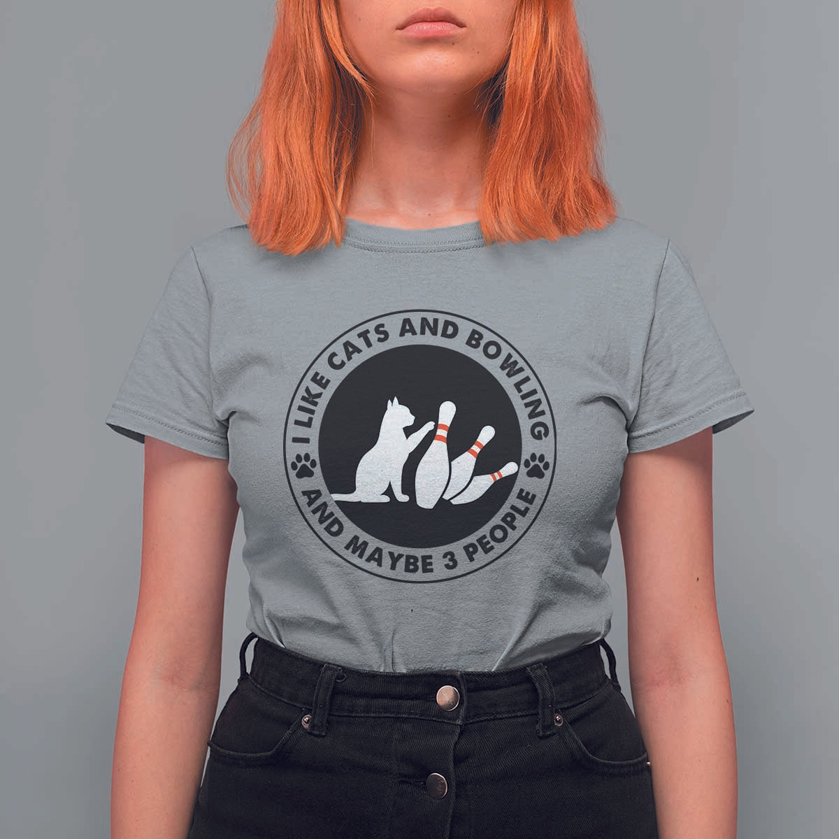 I Like Cats And Bowling And Maybe 3 People T Shirt For Women Funny Cat Lovers - Wonder Print Shop