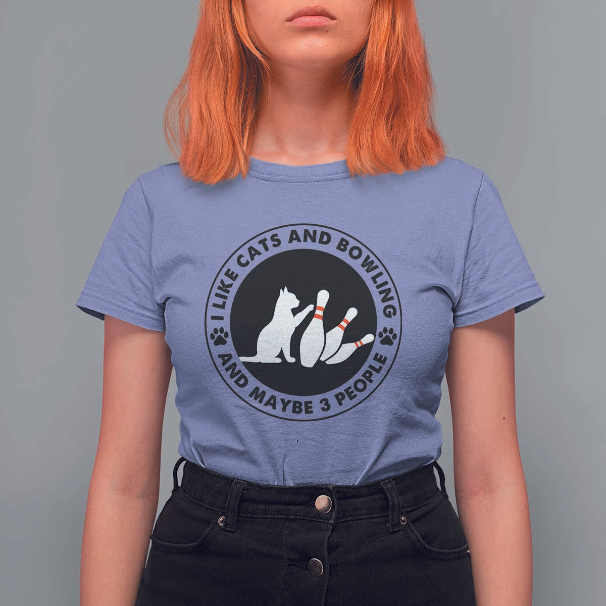I Like Cats And Bowling And Maybe 3 People T Shirt For Women Funny Cat Lovers - Wonder Print Shop