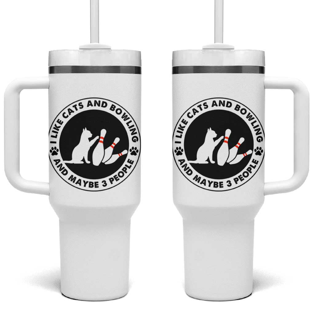 I Like Cats And Bowling And Maybe 3 People Tumbler With Handle Funny Cat Lovers - Wonder Print Shop