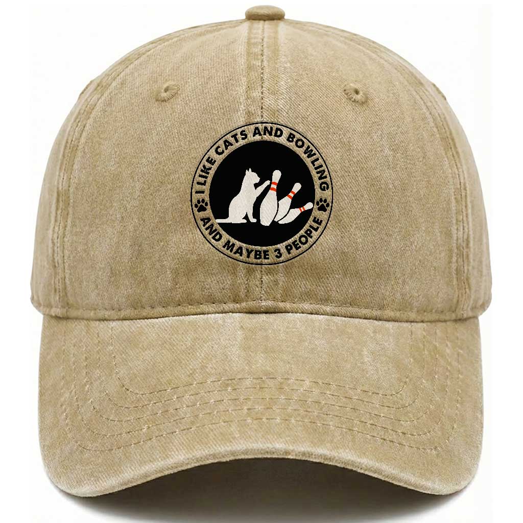 I Like Cats And Bowling And Maybe 3 People Washed Cotton Baseball Cap Funny Cat Lovers