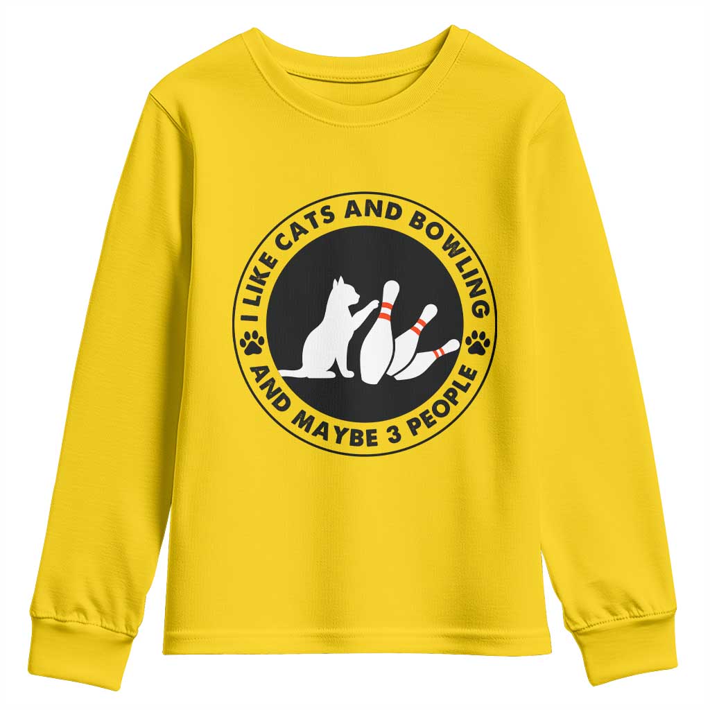I Like Cats And Bowling And Maybe 3 People Youth Sweatshirt Funny Cat Lovers - Wonder Print Shop