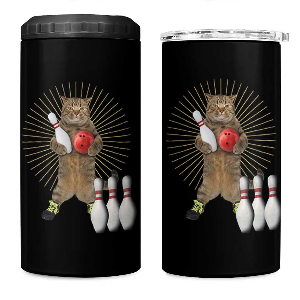 Funny Cat Bowling Meme 4 in 1 Can Cooler Tumbler Gift For Bowlers - Wonder Print Shop