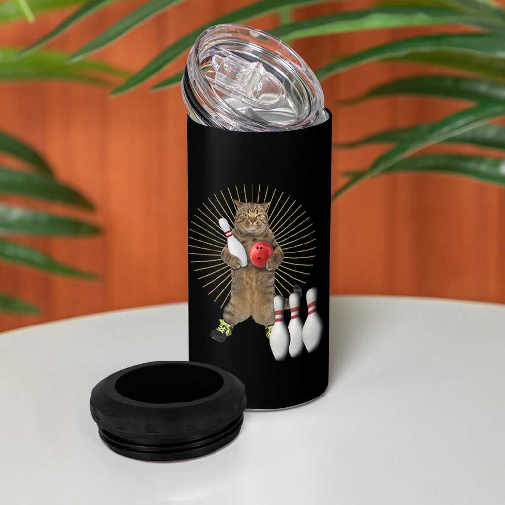 Funny Cat Bowling Meme 4 in 1 Can Cooler Tumbler Gift For Bowlers - Wonder Print Shop