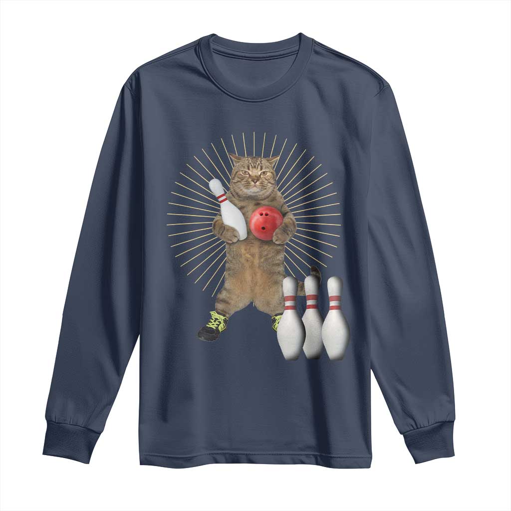 Funny Cat Bowling Meme Long Sleeve Shirt Gift For Bowlers - Wonder Print Shop