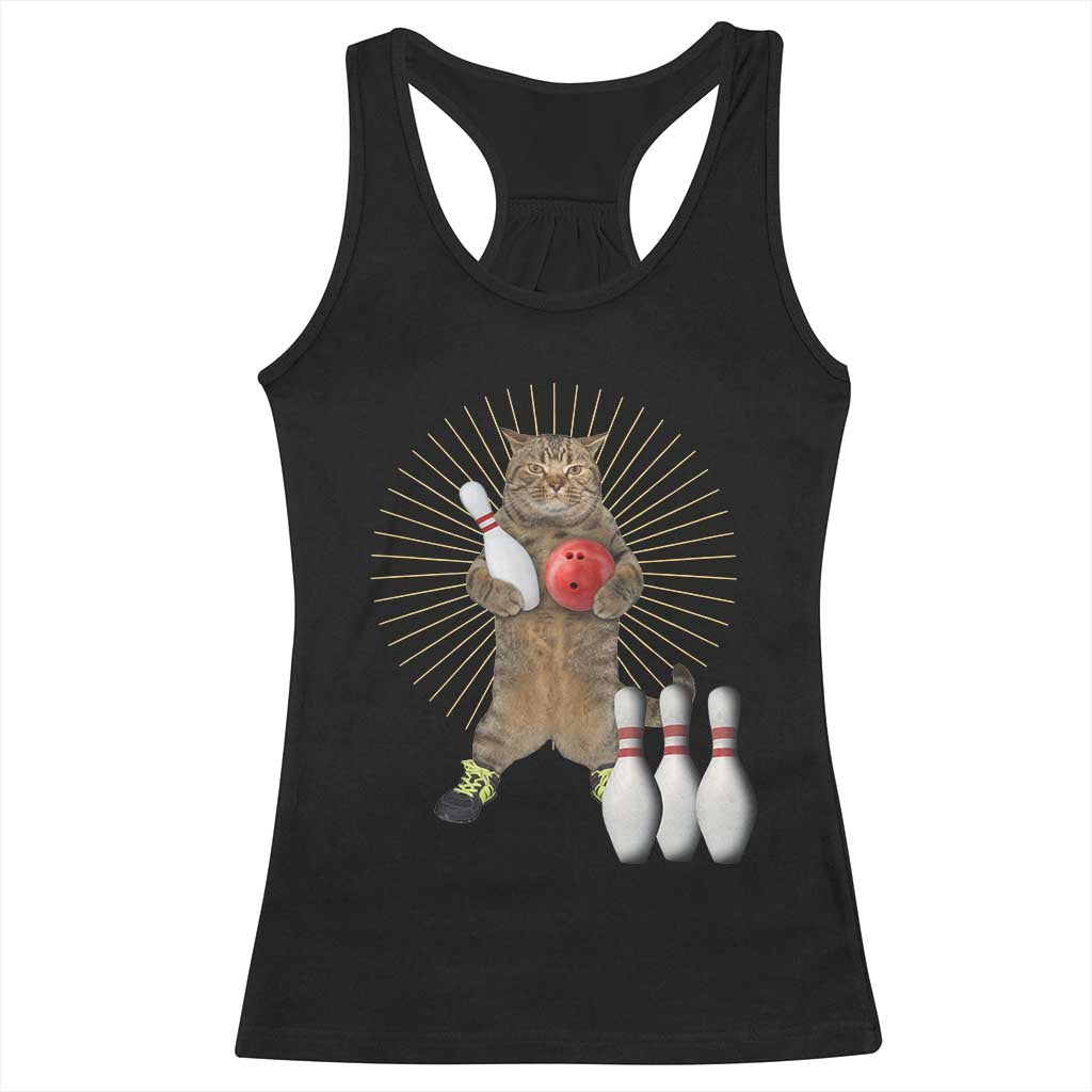 Funny Cat Bowling Meme Racerback Tank Top Gift For Bowlers - Wonder Print Shop