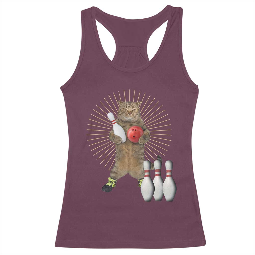 Funny Cat Bowling Meme Racerback Tank Top Gift For Bowlers - Wonder Print Shop
