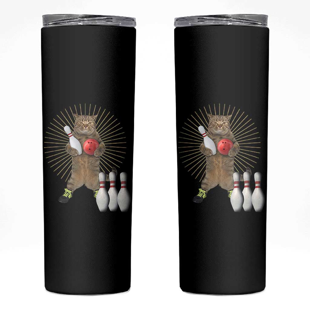 Funny Cat Bowling Meme Skinny Tumbler Gift For Bowlers - Wonder Print Shop