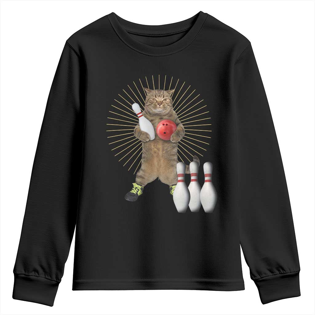 Funny Cat Bowling Meme Youth Sweatshirt Gift For Bowlers - Wonder Print Shop