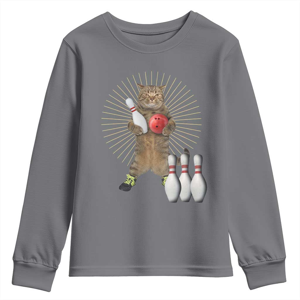 Funny Cat Bowling Meme Youth Sweatshirt Gift For Bowlers - Wonder Print Shop