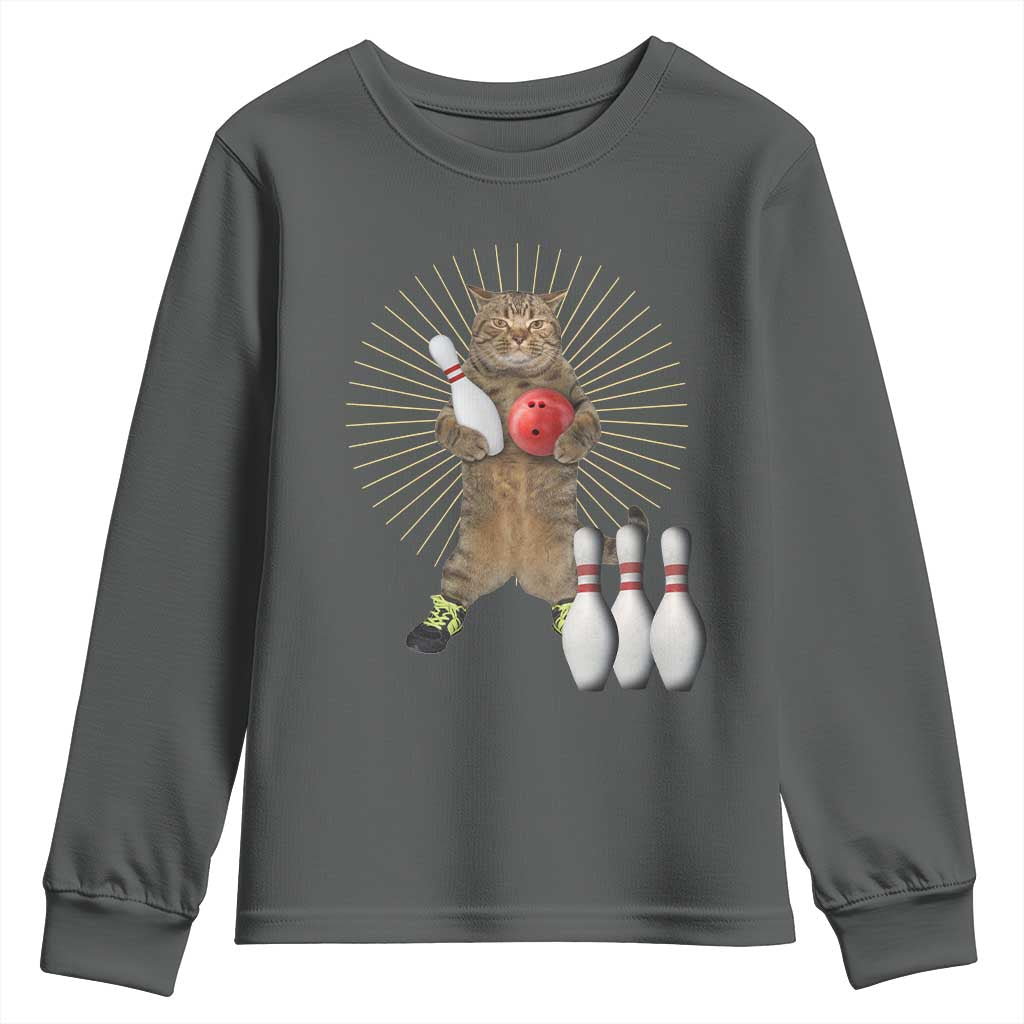 Funny Cat Bowling Meme Youth Sweatshirt Gift For Bowlers - Wonder Print Shop