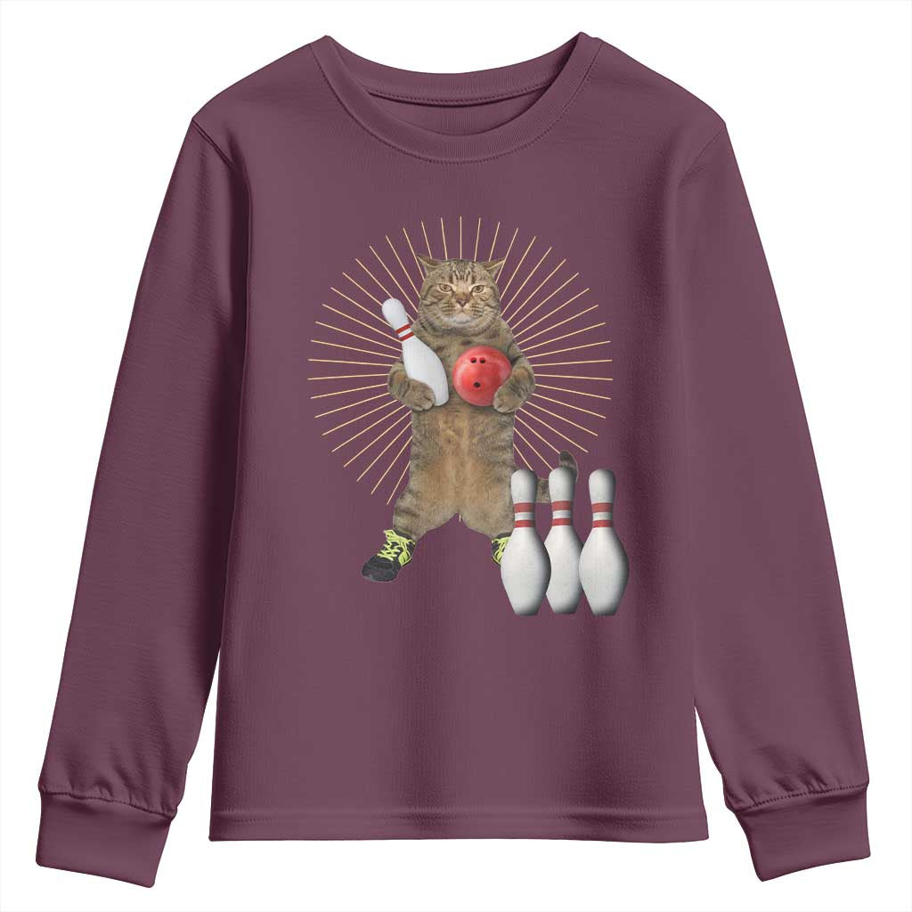 Funny Cat Bowling Meme Youth Sweatshirt Gift For Bowlers - Wonder Print Shop