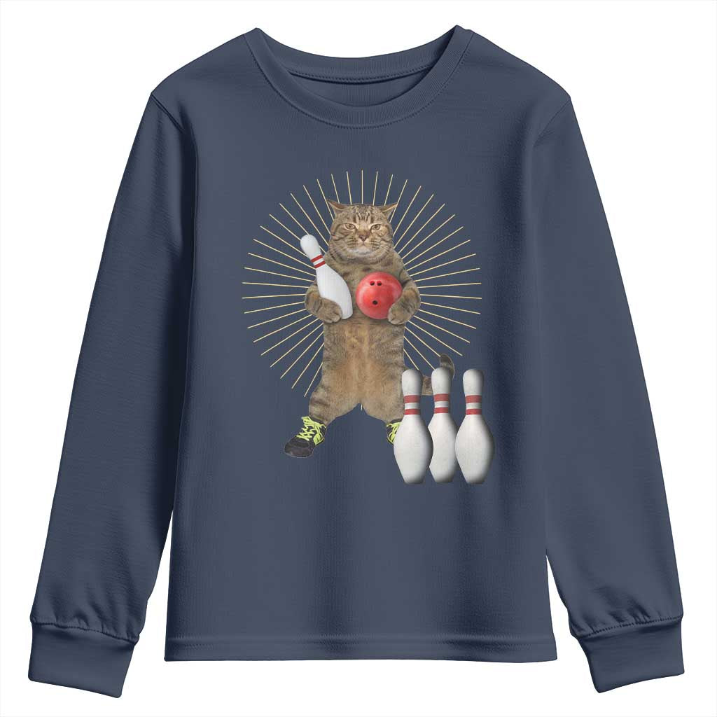 Funny Cat Bowling Meme Youth Sweatshirt Gift For Bowlers - Wonder Print Shop
