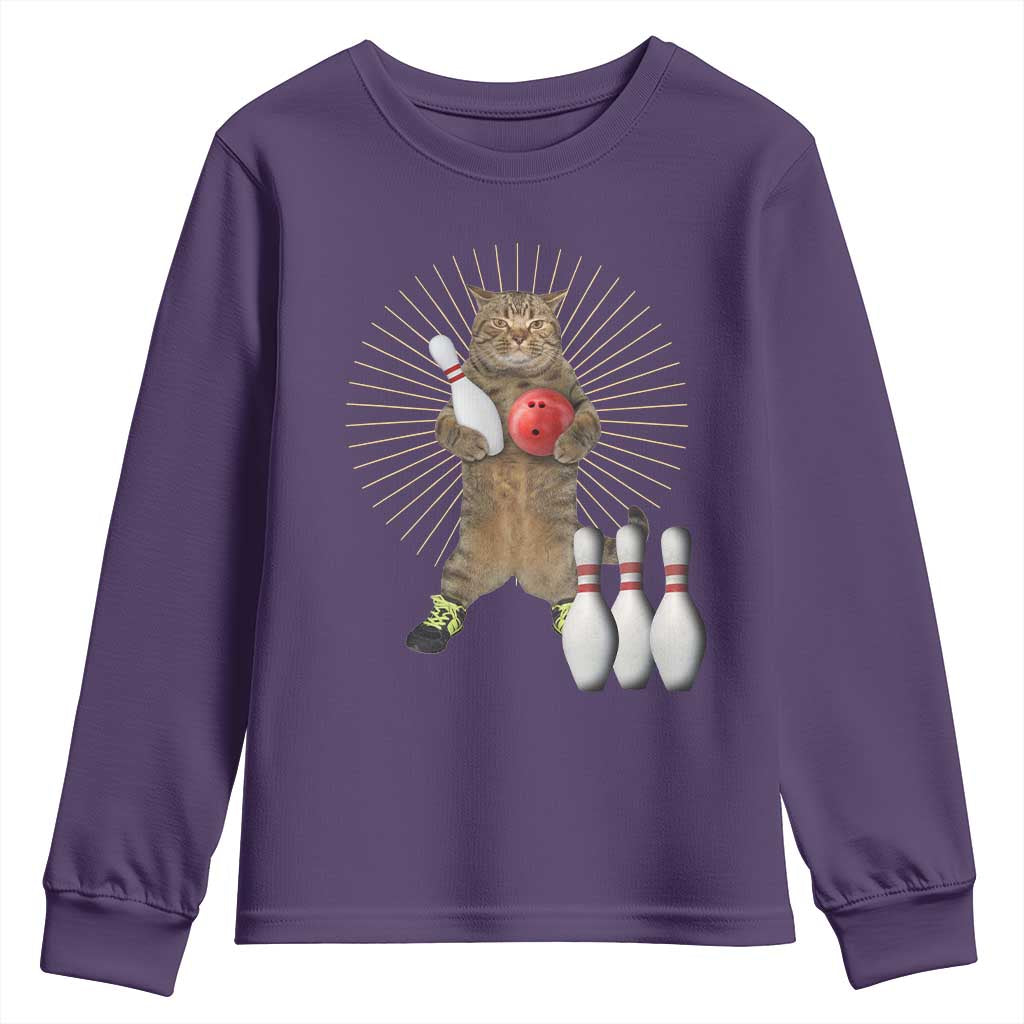 Funny Cat Bowling Meme Youth Sweatshirt Gift For Bowlers - Wonder Print Shop
