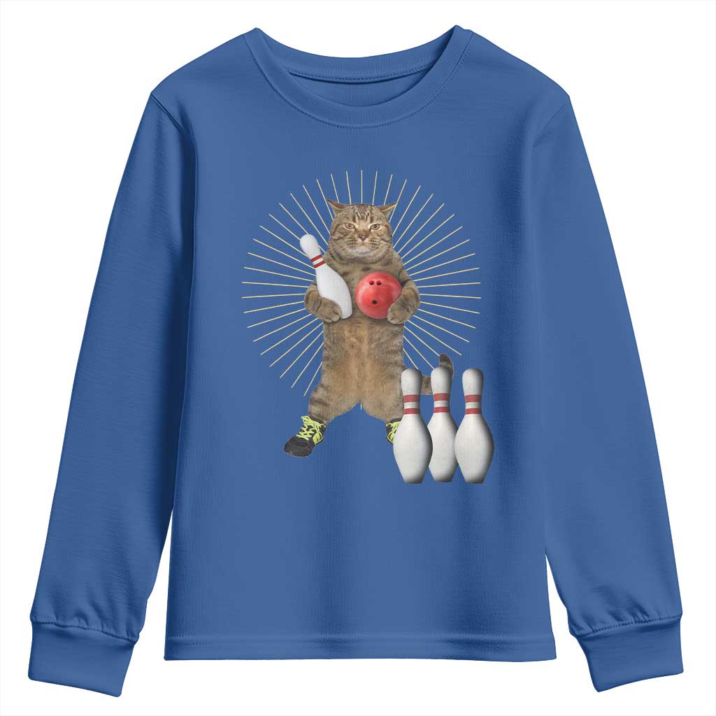 Funny Cat Bowling Meme Youth Sweatshirt Gift For Bowlers - Wonder Print Shop