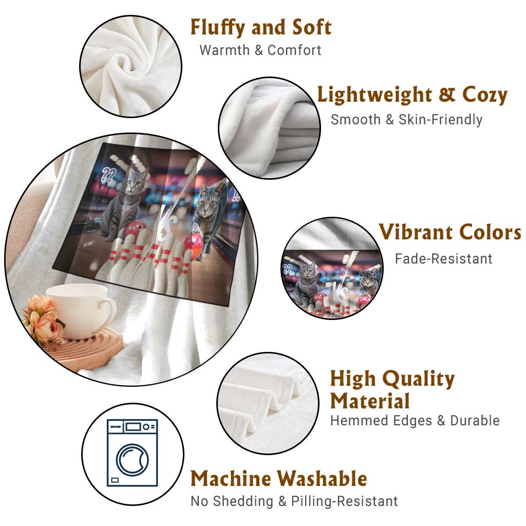 Funny Cats Bowling Battle Throw Blanket Gift For Cat Lovers - Wonder Print Shop