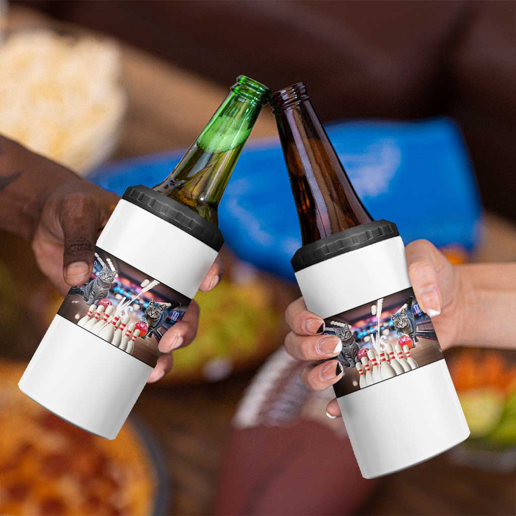 Funny Cats Bowling Battle 4 in 1 Can Cooler Tumbler Gift For Cat Lovers - Wonder Print Shop