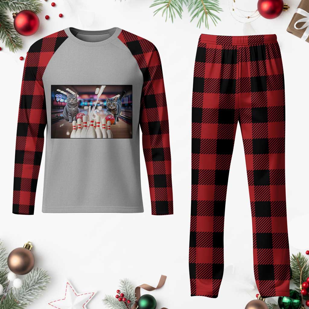 Funny Cats Bowling Battle Plaid Pajama Set Gift For Cat Lovers - Wonder Print Shop