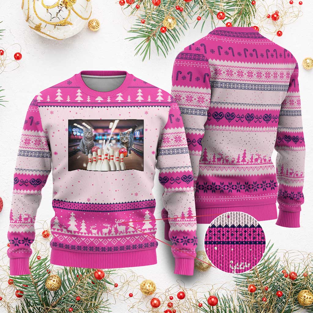 Funny Cats Bowling Battle Ugly Christmas Sweater Gift For Cat Lovers - Wonder Print Shop