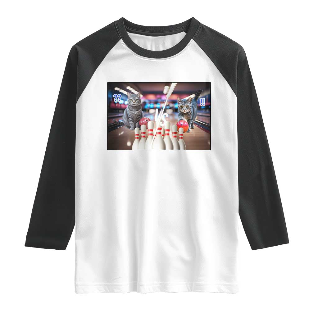 Funny Cats Bowling Battle Raglan Shirt Gift For Cat Lovers - Wonder Print Shop