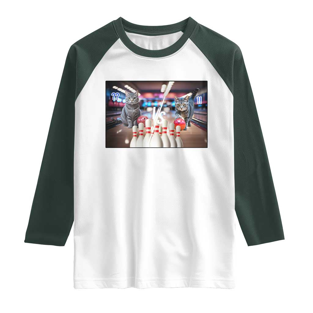 Funny Cats Bowling Battle Raglan Shirt Gift For Cat Lovers - Wonder Print Shop