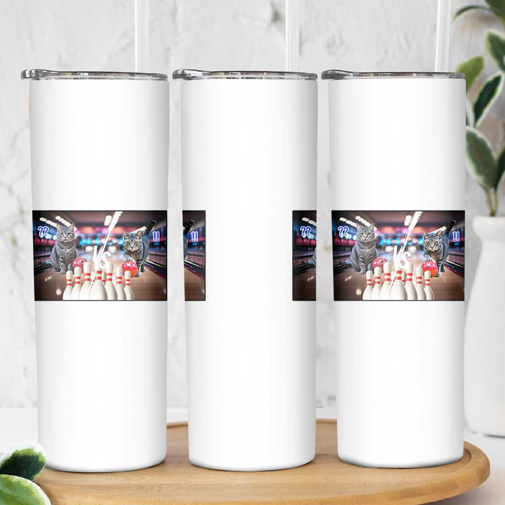 Funny Cats Bowling Battle Skinny Tumbler Gift For Cat Lovers - Wonder Print Shop