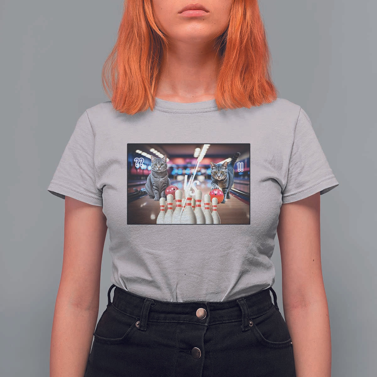 Funny Cats Bowling Battle T Shirt For Women Gift For Cat Lovers - Wonder Print Shop