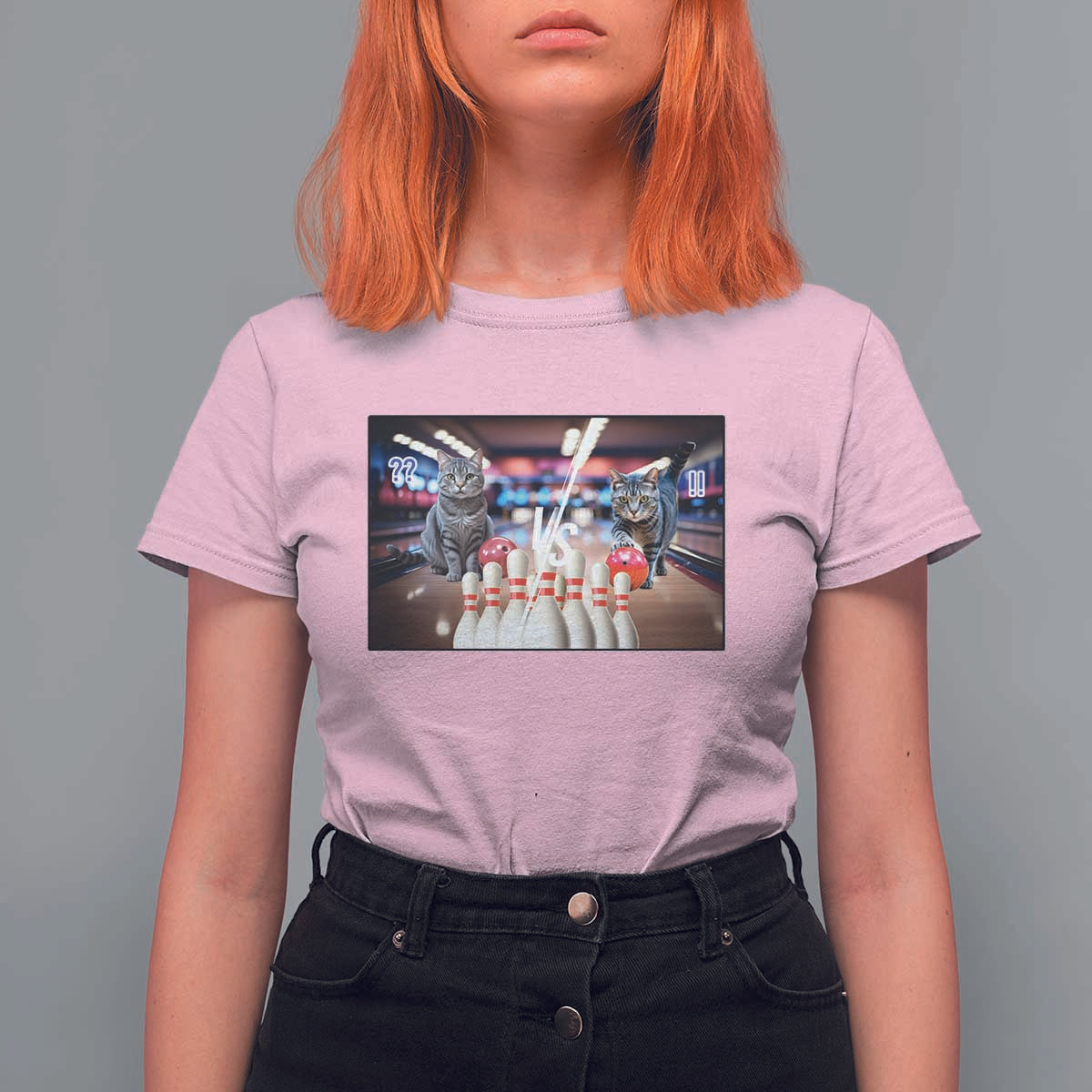 Funny Cats Bowling Battle T Shirt For Women Gift For Cat Lovers - Wonder Print Shop
