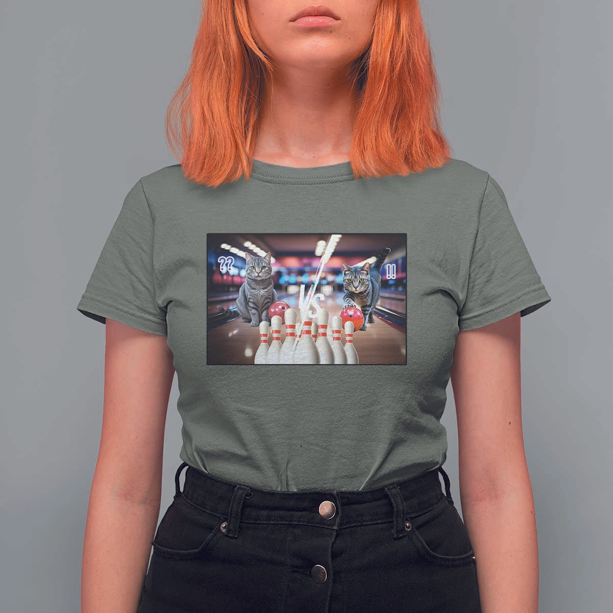 Funny Cats Bowling Battle T Shirt For Women Gift For Cat Lovers - Wonder Print Shop
