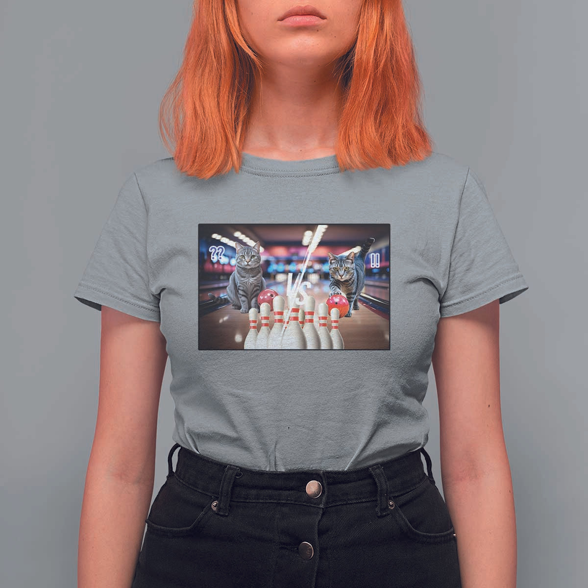 Funny Cats Bowling Battle T Shirt For Women Gift For Cat Lovers - Wonder Print Shop