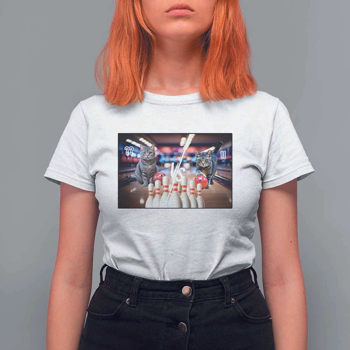 Funny Cats Bowling Battle T Shirt For Women Gift For Cat Lovers - Wonder Print Shop