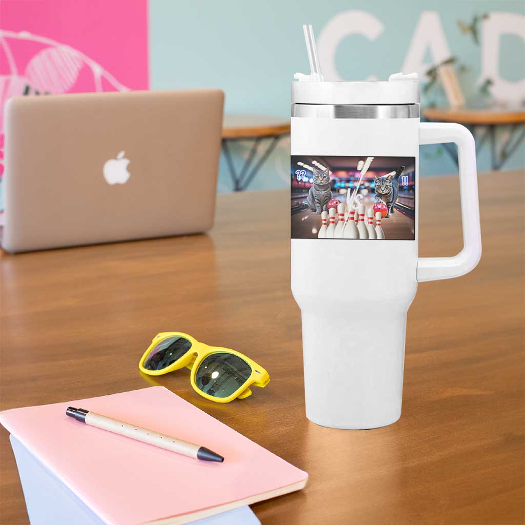 Funny Cats Bowling Battle Tumbler With Handle Gift For Cat Lovers - Wonder Print Shop