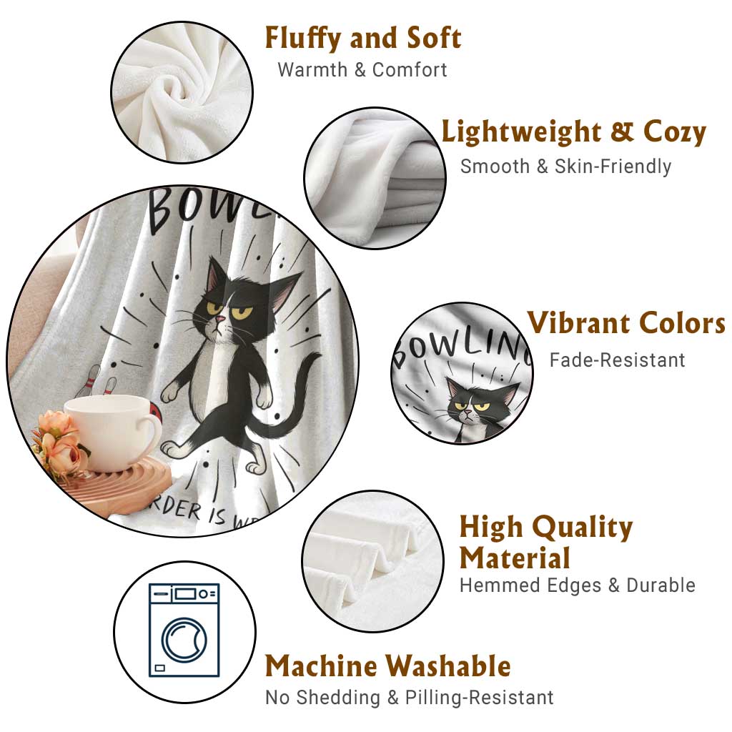 Bowling Because Murder Is Wrong Throw Blanket Funny Cat Lovers Gift - Wonder Print Shop