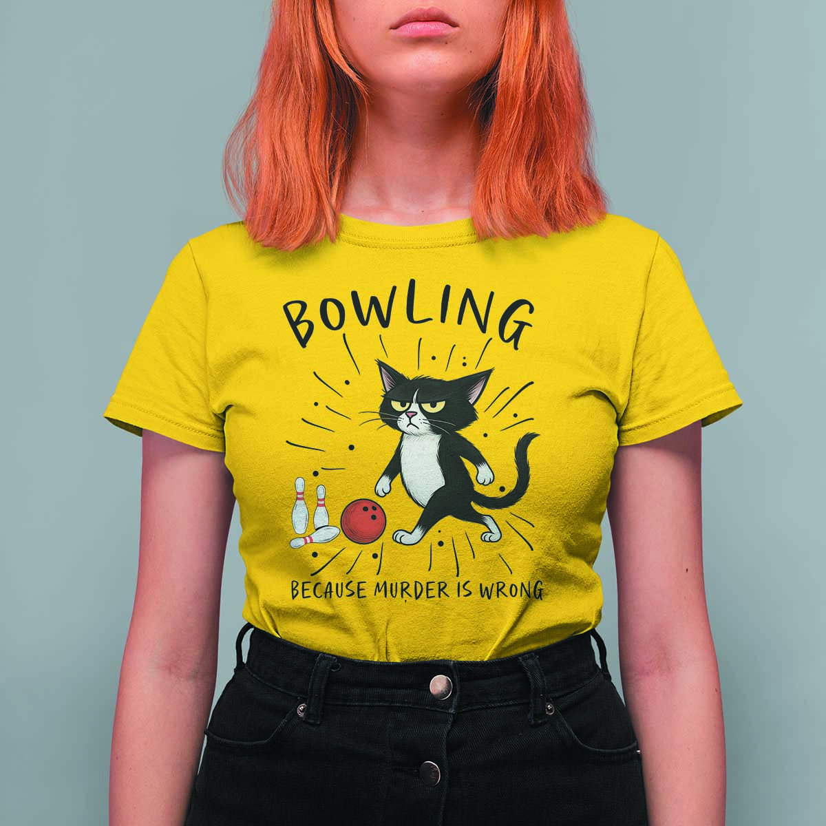 Bowling Because Murder Is Wrong T Shirt For Women Funny Cat Lovers Gift - Wonder Print Shop