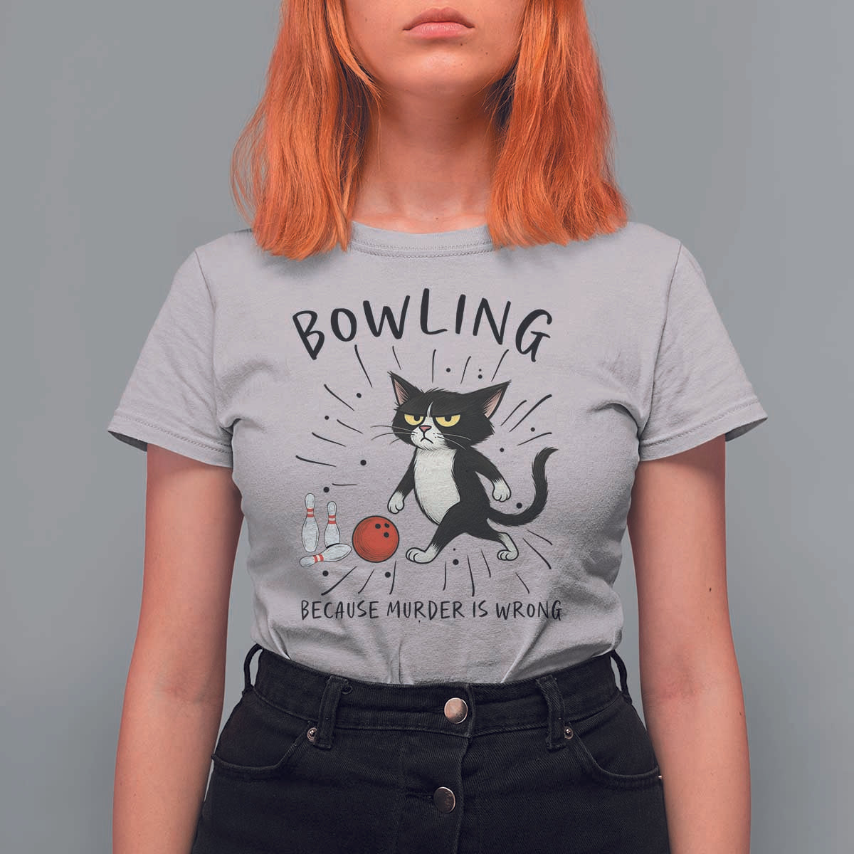 Bowling Because Murder Is Wrong T Shirt For Women Funny Cat Lovers Gift - Wonder Print Shop