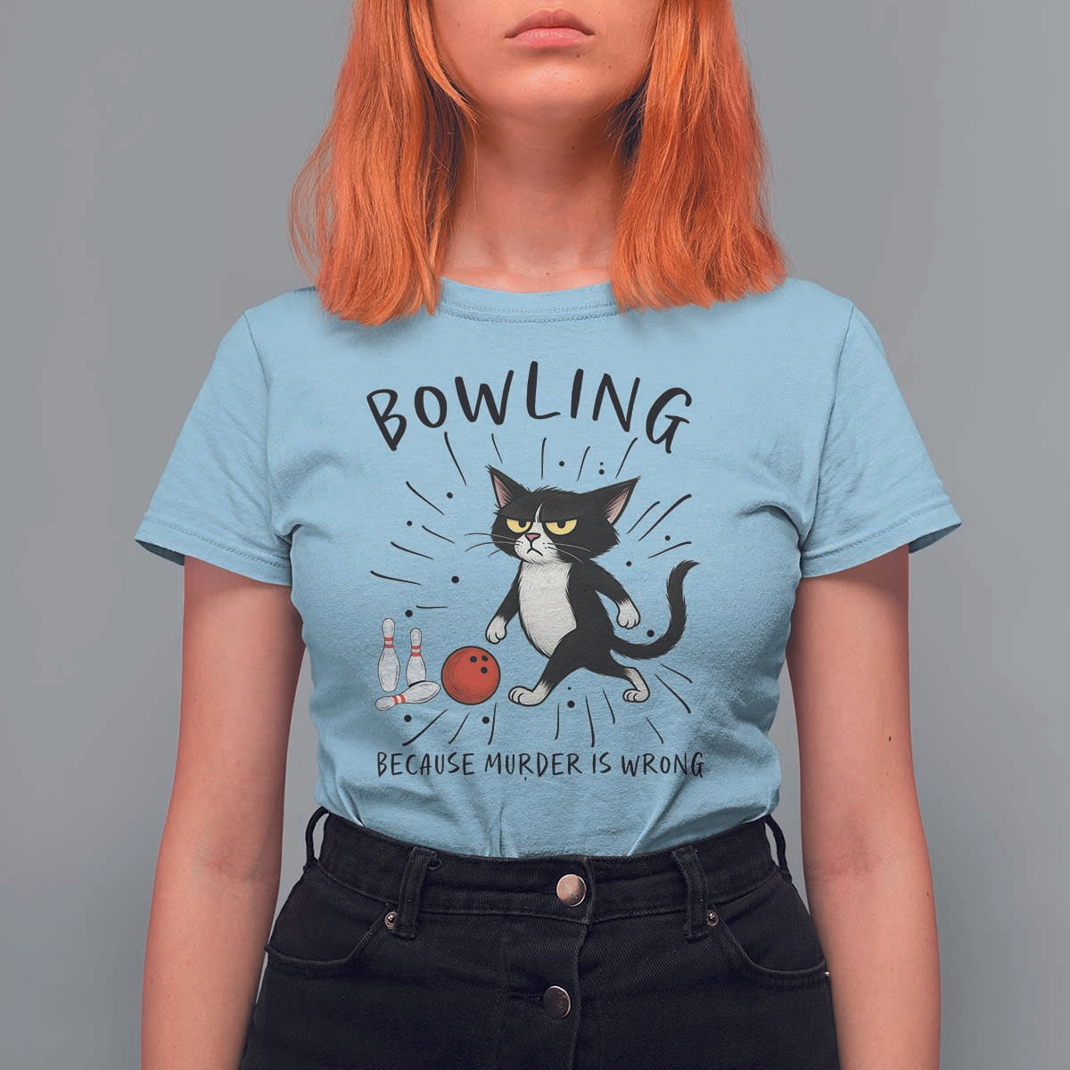 Bowling Because Murder Is Wrong T Shirt For Women Funny Cat Lovers Gift - Wonder Print Shop