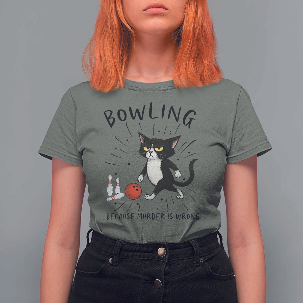 Bowling Because Murder Is Wrong T Shirt For Women Funny Cat Lovers Gift - Wonder Print Shop
