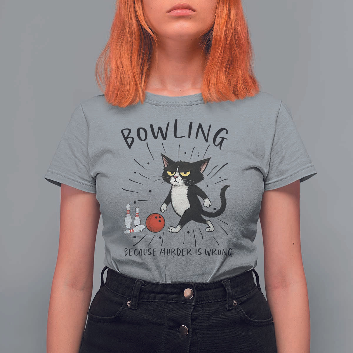 Bowling Because Murder Is Wrong T Shirt For Women Funny Cat Lovers Gift - Wonder Print Shop